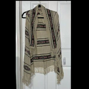 Black, red, and tan symbol cardigan, top, coverup, women's cardigan